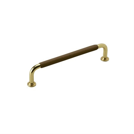 Beslag Design Messinki lankavedin 128mm, päällystetty ruskealla nahalla